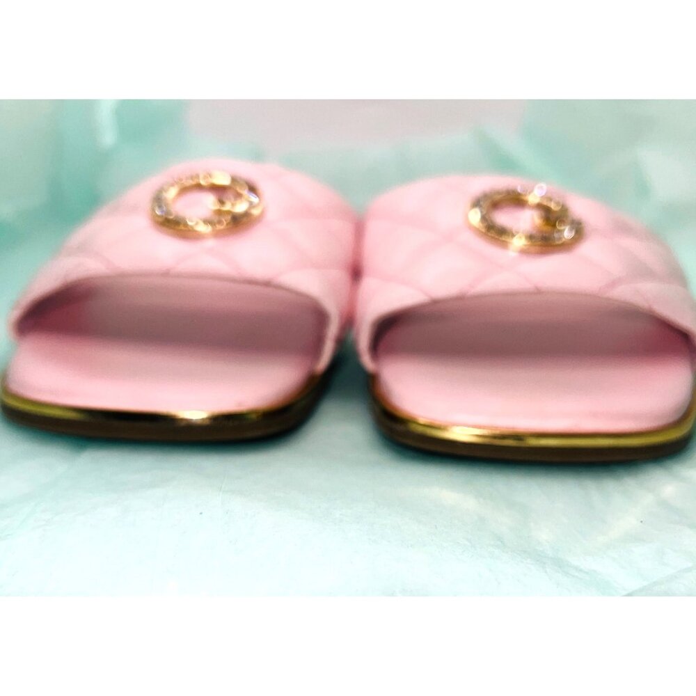 GBG Los Angeles Pink Quilted Slides With Rhinestone G Logo Size 9M - Picture 4 of 7